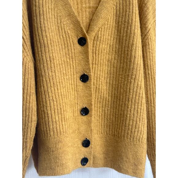 NWOT TopShot Gold Mustard Yellow Button Up Ribbed Cardigan Sweater Size US 12 - Picture 3 of 11